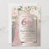 Sequins Roos Gouden Jurk Rozen Ivoor 60e Verjaarda Kaart (Voorkant)