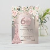 Sequins Roos Gouden Jurk Rozen Ivoor 60e Verjaarda Kaart (Staand voorkant)