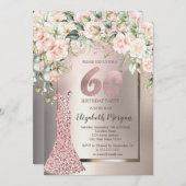 Sequins Roos Gouden Jurk Rozen Ivoor 60e Verjaarda Kaart (Voorkant / Achterkant)