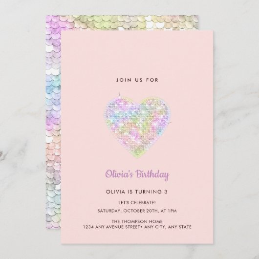 Sequins Sparkling Rainbow Heart Verjaardag Kaart (Voorkant / Achterkant)