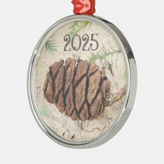 Sequoia Cone in het zand Metalen Ornament (Links)