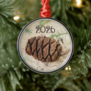Sequoia Kegel in Zand Metalen Ornament