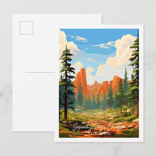 Sequoia Kings Canyon vintage reisillustratie Briefkaart (Voorkant / Achterkant)