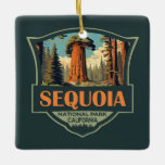 Sequoia Nationaal Park Illustratie Retro Keramisch Ornament<br><div class="desc">Sequoia vectorkunstwerk ontwerp. Het park bevat het hoogste punt in de aangrenzende Verenigde Staten,  Mount Whitney,  en is ten zuiden van het Nationaal Park van Kings Canyon.</div>