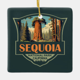Sequoia Nationaal Park Illustratie Retro Keramisch Ornament