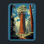 Sequoia Nationaal Park Illustratie Retro Magneet<br><div class="desc">Sequoia vectorkunstwerk ontwerp. Het park bevat het hoogste punt in de aangrenzende Verenigde Staten,  Mount Whitney,  en is ten zuiden van het Nationaal Park van Kings Canyon.</div>