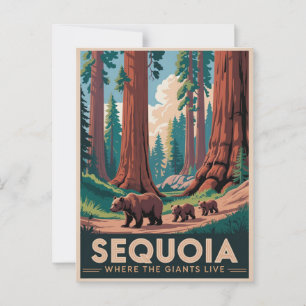 Sequoia National Park Beren Vintage Travel Poster Briefkaart