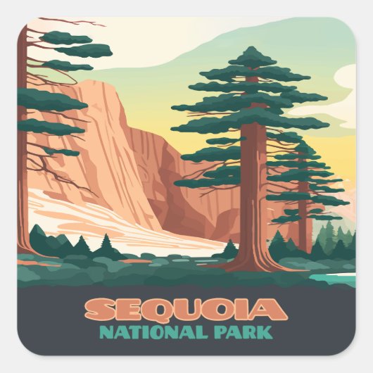 Sequoia National Park Bomen Bergen  Vierkante Sticker (Voorkant)