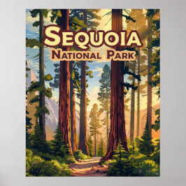 Sequoia National Park California Tree Retro Poster