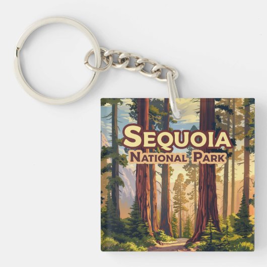 Sequoia National Park California Tree Retro Sleutelhanger (Voorkant)