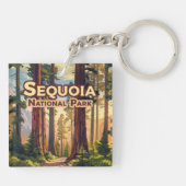 Sequoia National Park California Tree Retro Sleutelhanger (Achterkant)