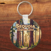 Sequoia National Park California Tree Retro Sleutelhanger (Voorkant)