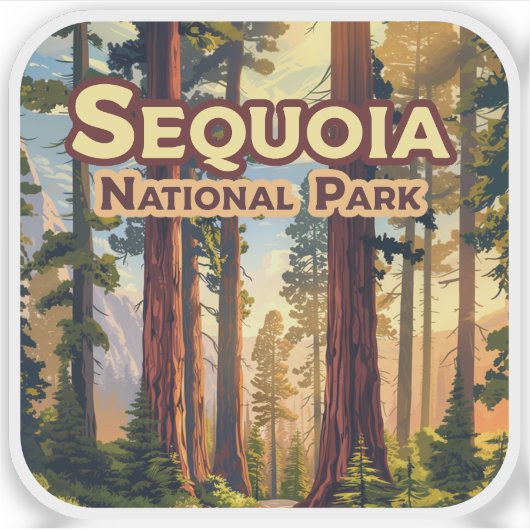Sequoia National Park California Tree Retro Sticker (Voorkant)