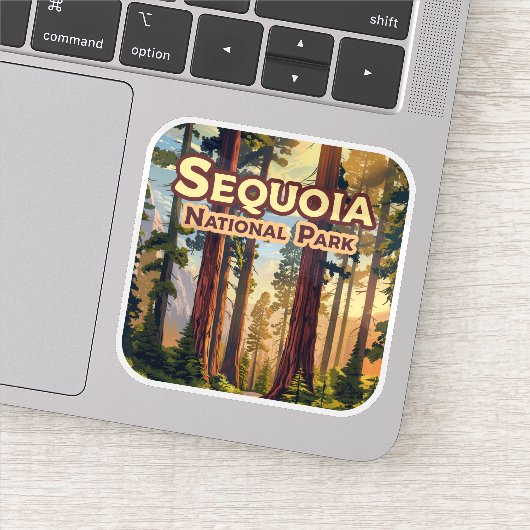 Sequoia National Park California Tree Retro Sticker (Detail)