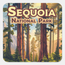 Sequoia National Park California Tree Retro Vierkante Sticker