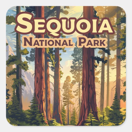 Sequoia National Park California Tree Retro Vierkante Sticker (Voorkant)