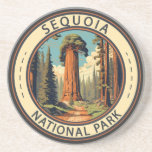 Sequoia National Park Illustratie Reiskunst Zandsteen Onderzetter<br><div class="desc">Sequoia vectorkunstwerk ontwerp. Het park bevat het hoogste punt in de aangrenzende Verenigde Staten,  Mount Whitney,  en is ten zuiden van het Nationaal Park van Kings Canyon.</div>