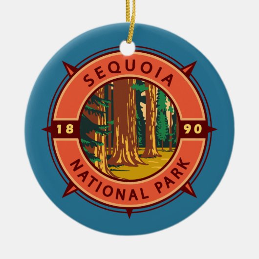 Sequoia National Park Retro Compass Embleem Keramisch Ornament (Voorkant)
