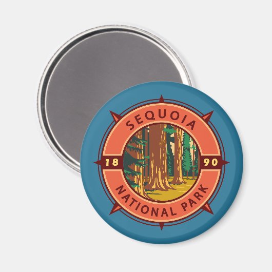 Sequoia National Park Retro Compass Embleem Magneet (Voorkant / Achterkant)