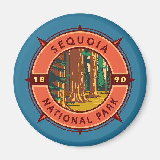 Sequoia National Park Retro Compass Embleem Magneet (Voorkant)