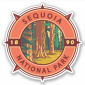 Sequoia National Park Retro Compass Embleem Sticker (Voorkant)