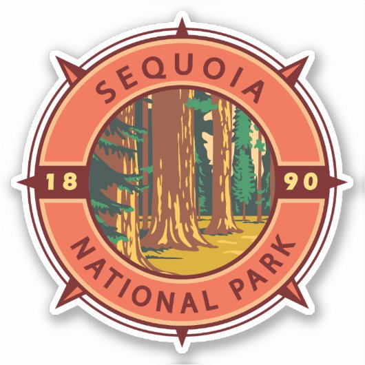 Sequoia National Park Retro Compass Embleem Sticker (Voorkant)