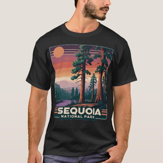 Sequoia National Park Retro Sunset Landschapsgrafi T-shirt (Voorkant)