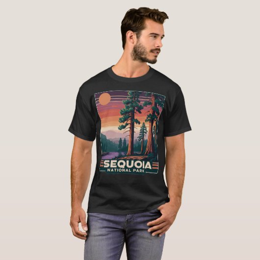 Sequoia National Park Retro Sunset Landschapsgrafi T-shirt (Voorkant volledig)