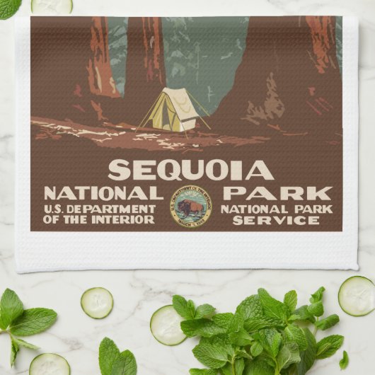 Sequoia Park CA,  toeristische reisposter, Theedoek (Gevouwen)