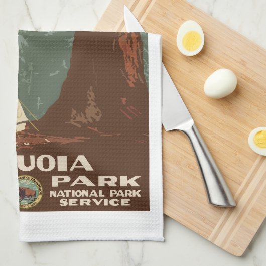 Sequoia Park CA, toeristische reisposter, Theedoek (Quarter Fold)