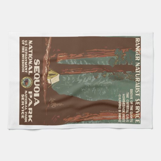 Sequoia Park CA, toeristische reisposter, Theedoek (Horizontaal)