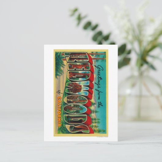 sequoia's, Californië - grote lettertjes Briefkaart (Staand voorkant)