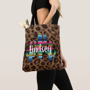 Serape Cactus Leopard Print Westerne Cowgirl Chic Tote Bag