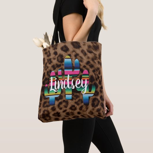 Serape Cactus Leopard Print Westerne Cowgirl Chic Tote Bag (Dichtbij)