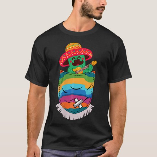 Serape Pocket Pinata Meican cactus guitar Fiesta C T-shirt (Voorkant)
