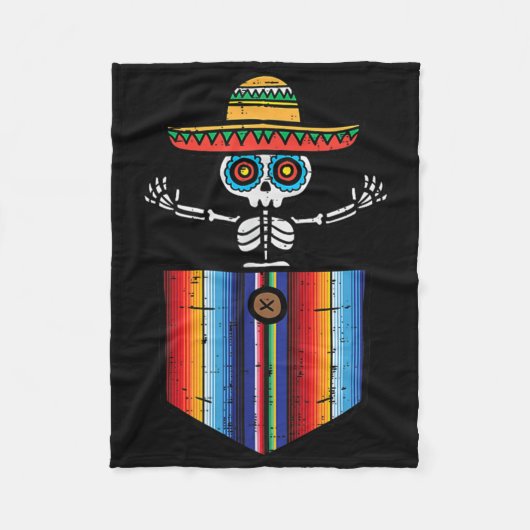 Serape Skeleton Mariachi Pocket Cinco De Mayo Mexi Fleece Deken (Voorkant)