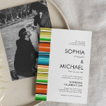 Serape Summer Minimal Wedding Invitation Kaart<br><div class="desc">Een set van serape zomer kleurenpatroon bruiloft uitnodigingen in een open en minimale stijl. Ze hebben een levendig kleurenstreeppatroon aan de zijkant in combinatie met schone tekstelementen aan de andere kant.</div>
