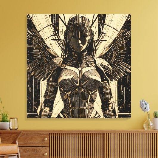 Seraph Engel in Steinrüstung - Geometrisch Canvas Afdruk (Insitu (Woonkamer))