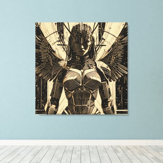 Seraph Engel in Steinrüstung - Geometrisch Canvas Afdruk (Insitu (Houten vloer))