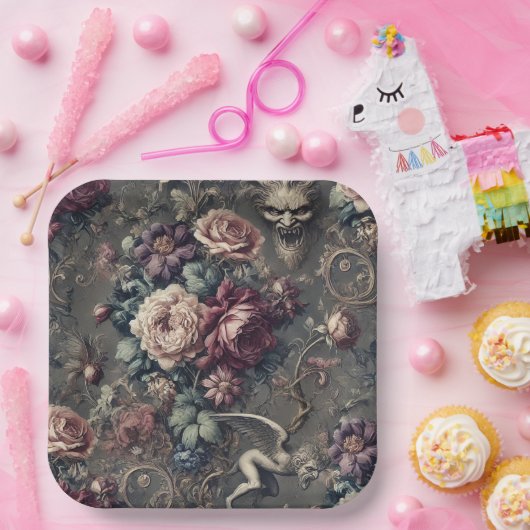 Seraph Hunting – Gothic Floral Design Papieren Bordje (Feest)