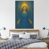 Seraphic Blue Angel – Golden Halo Guardian Canvas Afdruk (Insitu (Slaapkamer))