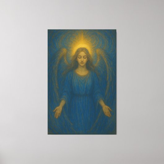 Seraphic Blue Angel – Golden Halo Guardian Canvas Afdruk (Voorkant)