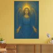 Seraphic Blue Angel – Golden Halo Guardian Canvas Afdruk (Insitu (Woonkamer))