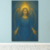 Seraphic Blue Angel – Golden Halo Guardian Canvas Afdruk (Insitu (Houten vloer))