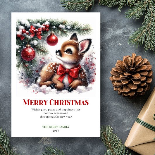 Seraphic Fawn Snowy Forest Christmas Greeting Card Feestdagenkaart