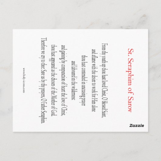 Seraphim van Sarov Gebed Kaart (Achterkant)