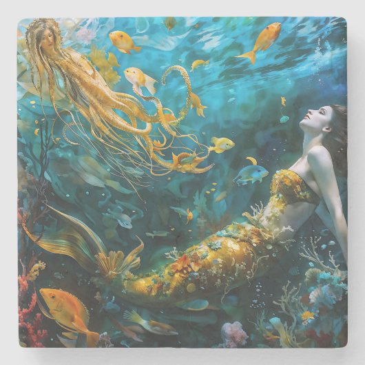 "Seraphina" - Mooie mystieke zeemeermin Stenen Onderzetter (Voorkant)