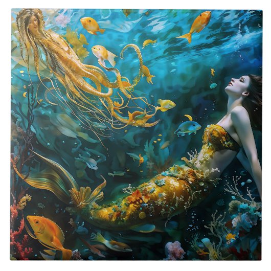 "Seraphina" - Mooie mystieke zeemeermin Tegeltje (Voorkant)