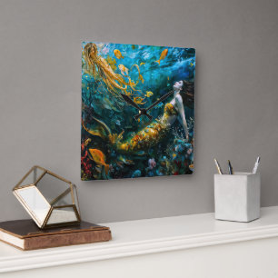 "Seraphina" - Mooie mystieke zeemeermin Vierkante Klok