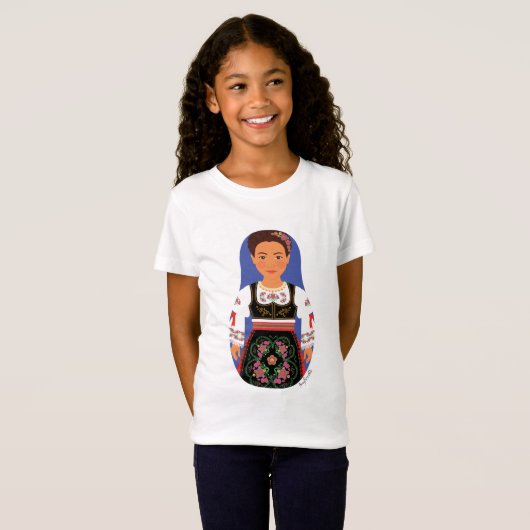 Serb Brunette Matryoshka Girls' T-shirt (Voorkant volledig)